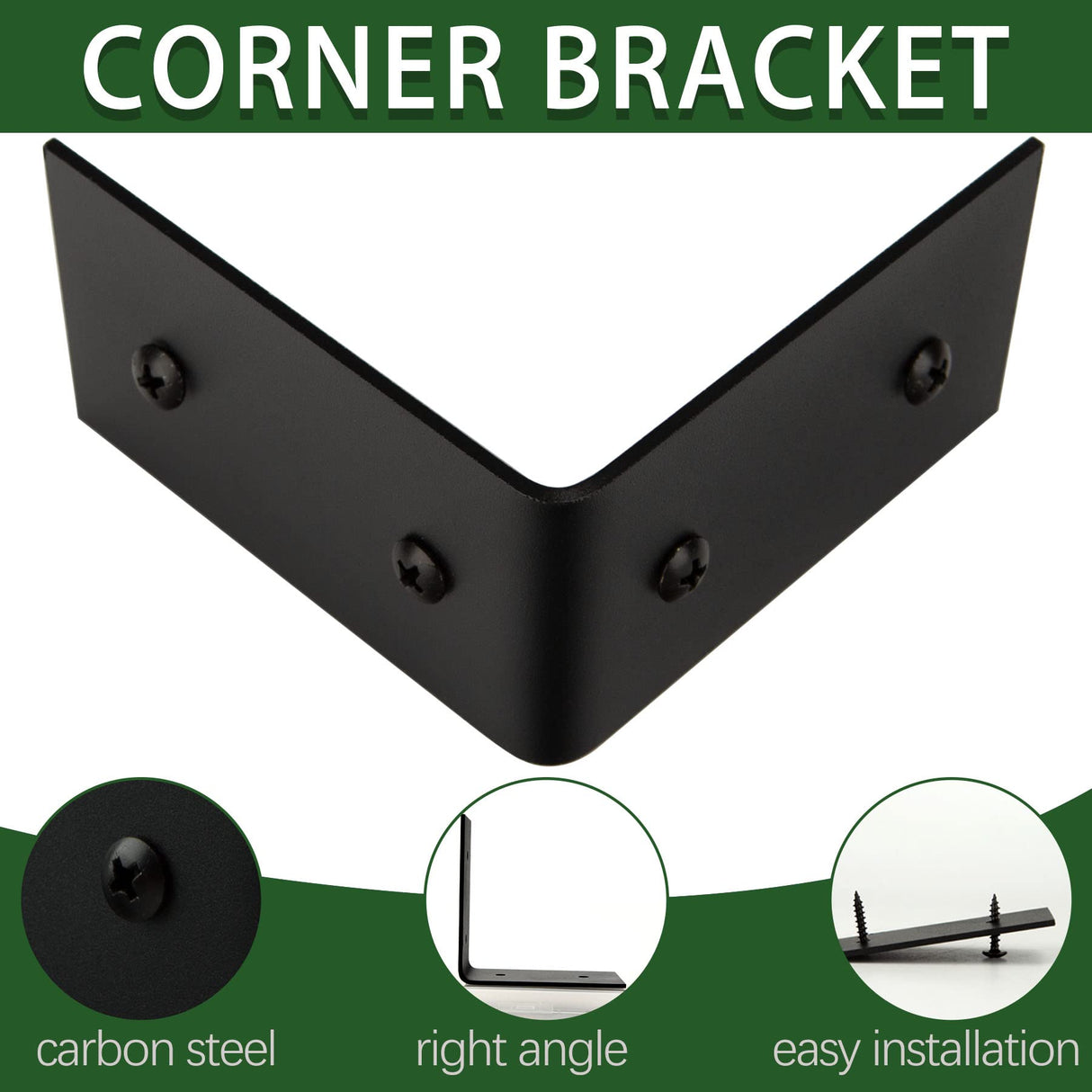 KOXHERO Farmhouse Metal Corner Brackets Decorative Wood Table 3.3" Matte Black Corner Protectors for Retro Industrial Wood Dresser Nightstand TV Stand Bed Frame(Height:1.9")4Pcs KOXHERO
