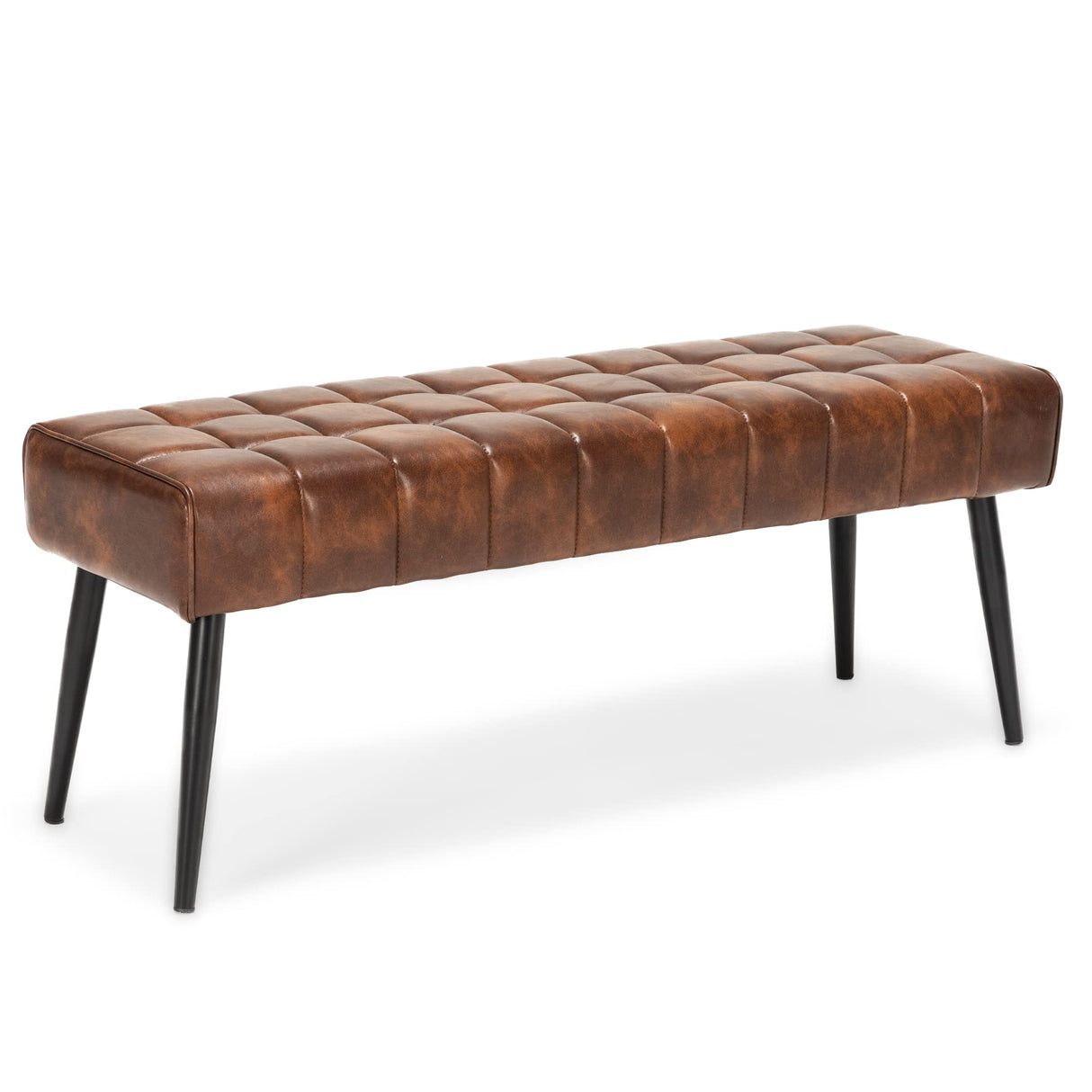 LUE BONA Entryway Bench, 44.5'' Leather Upholstered Bedroom Benches, End of Bed Bench with Metal Legs, for Decorative, Living Room, Dining Room, Red Brown LUE BONA