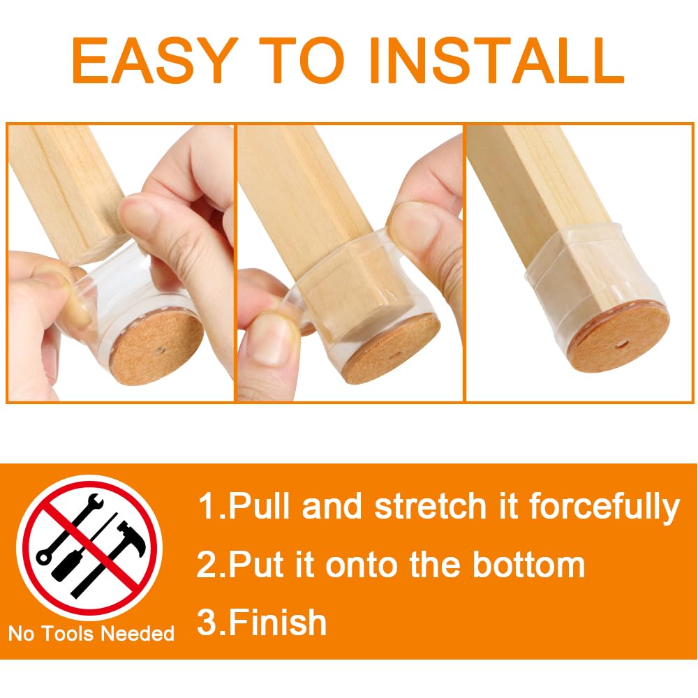 24 Pcs Chair Leg Floor Protectors for Hardwood Floors Silicone Covers to Protect Wood Tile Floors Felt Pads Furniture Leg Caps Non Slip Reduce Noise (Fit:1.3"-2") VIUME