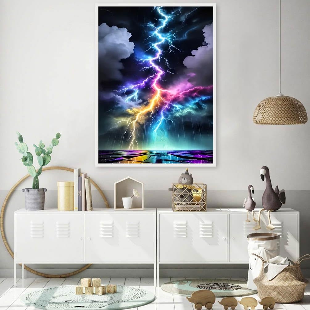 JFYHAB Lightning Diamond Art Kits for Adults, Lightning Diamond Painting Kits for Beginners, DIY 5D Sky Diamond Painting with Round Gem Art Kits for Adult for Gift Home Wall Decor 12x16 Inch JFYHAB
