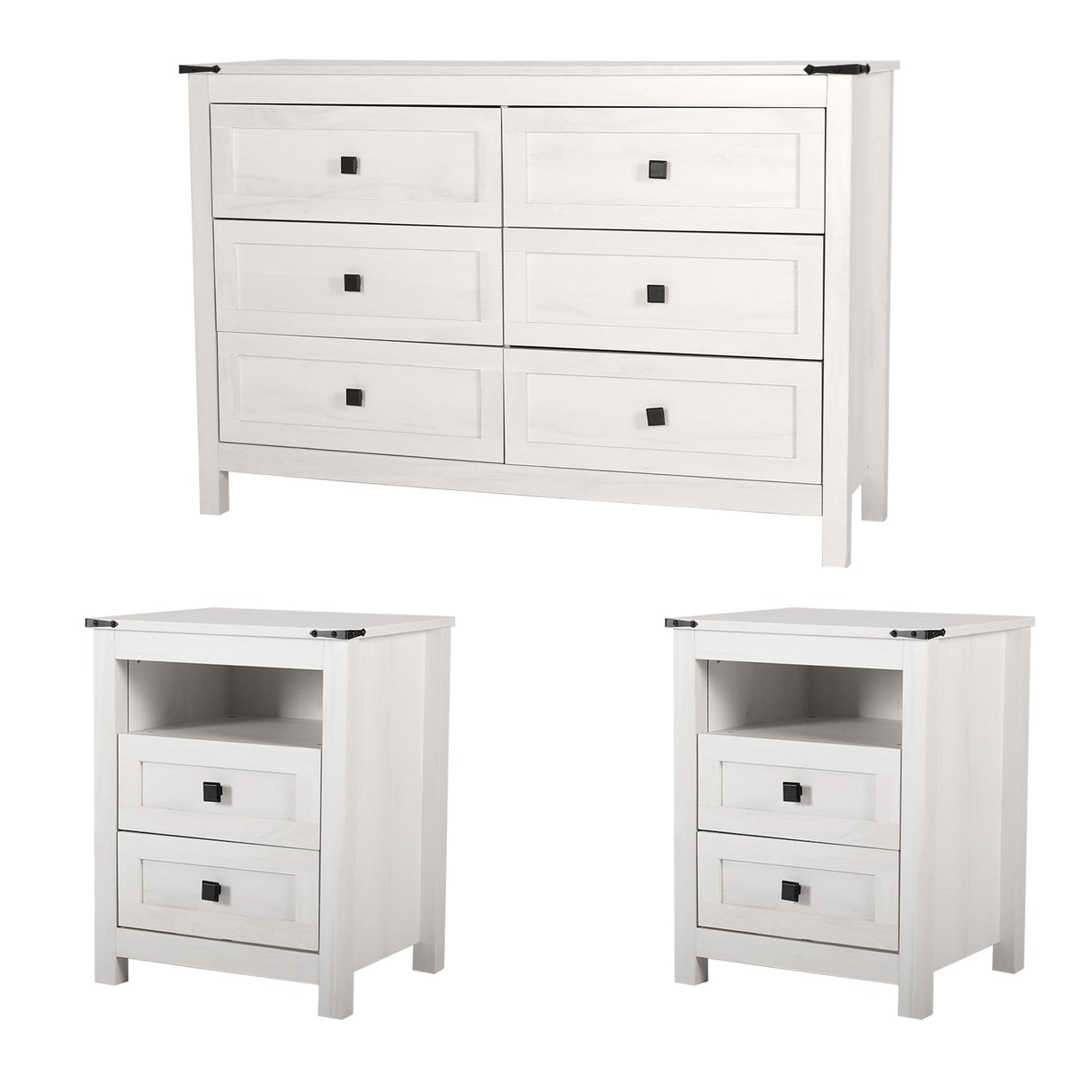 BTDWI Farmhouse 6 Drawer Dresser & 2 Nightstand Sets 3 Piece for Bedroom, Wood Dresser with Metal Handle for Bed Room, Light Beige BTDWI