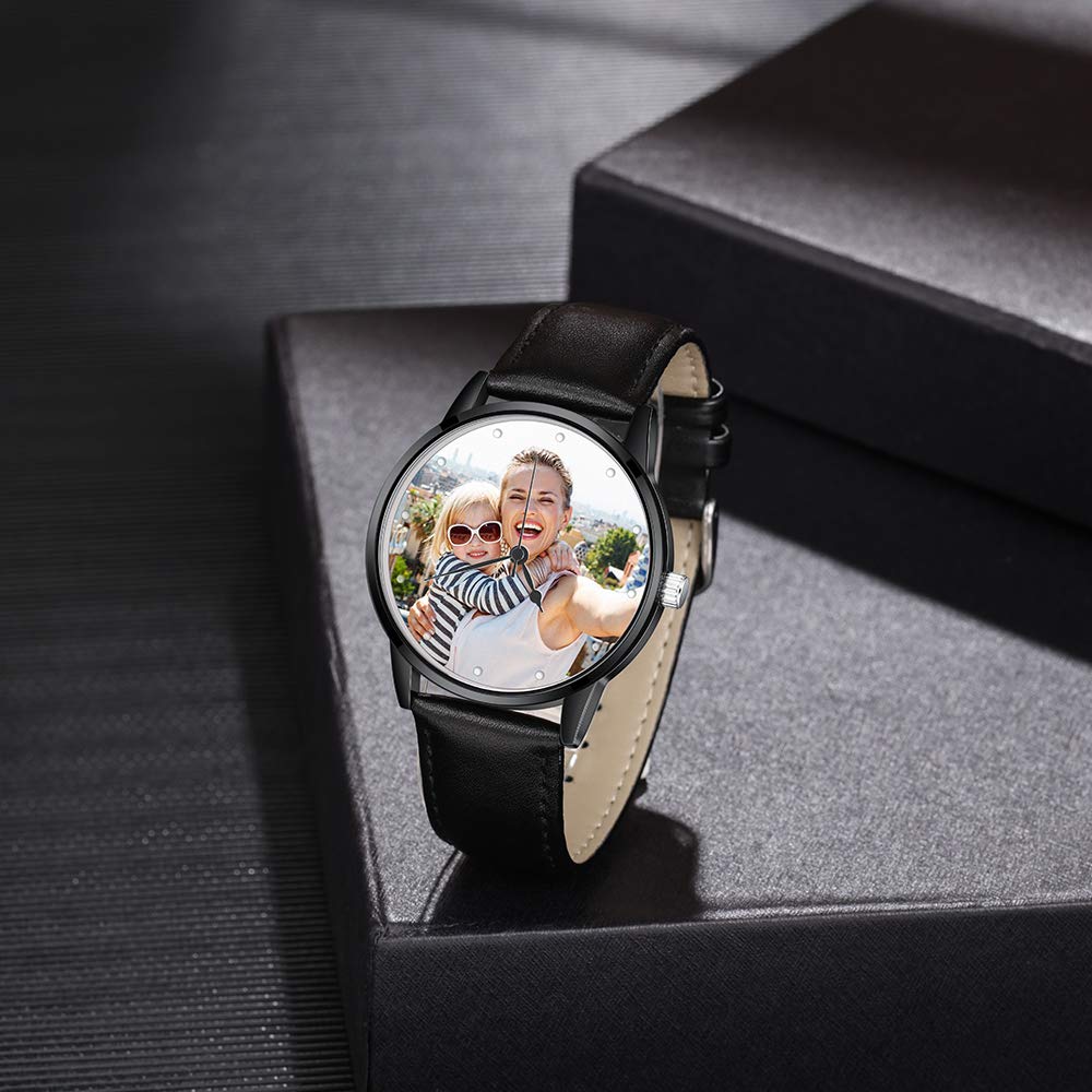 Gemszoo Personalized Picture Watch Custom Photo PU Leather Strap Quartz Watch Fathers Day Dad Gifts for Men (Style 2 for Men) Gemszoo