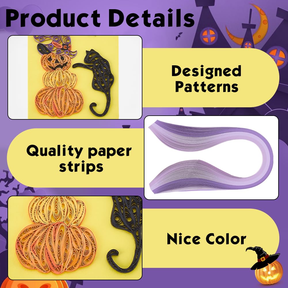 WEBEEDY 20 Sets Halloween Paper Quilling Kit for Adult Beginner 5 Styles Spooky Castle Pumpkin Cross Happy Halloween Greeting Card Making Kit with Instruction Handmade Card for Party Decor WEBEEDY
