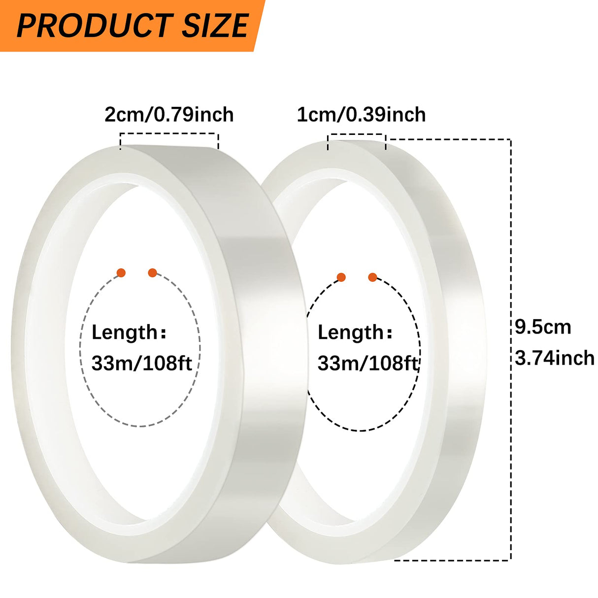 4 Rolls Heat Tapes for Heat Press, Heat Transfer Tape Sublimation Heat Resistant Temperature Tape for Electronics Printing DIY Crafts on T-Shirt Fabrics, 10 mm x 33 m, 20 mm x 33 m (Transparent) Outus