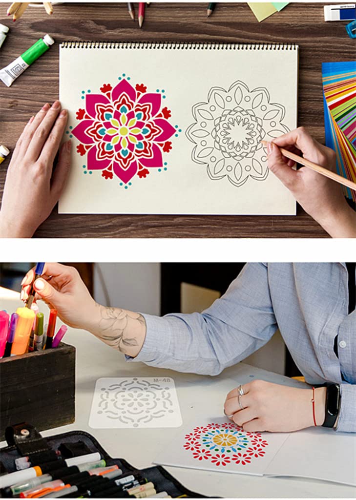 Kinteshun Mandala Painting Stencil Reusable Laser Cut Rock Painting Drawing Template Floor Wall Tile Fabric Furniture Stencils DIY Kit for Decoration (Small Size,5X5") Kinteshun