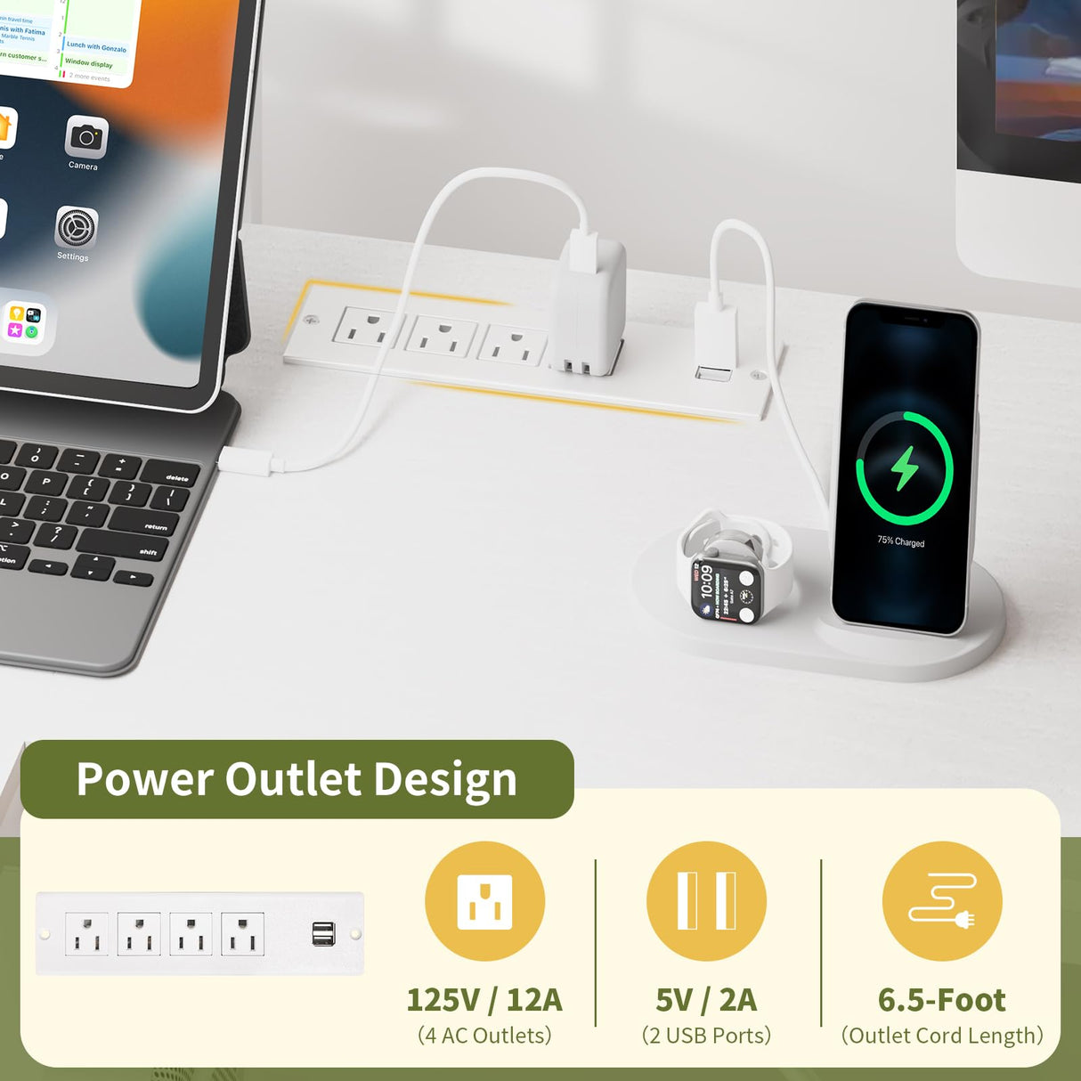 Yoobure White Twin Loft Bed with L-Shape Desk, Charging Station & LED Lights Yoobure