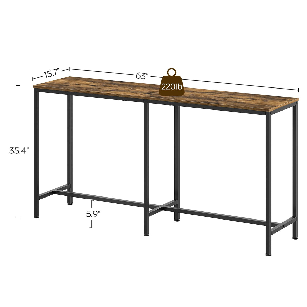 YATINEY 63" Long Bar Table, Counter Bar Height Table, High Top Table, Rectangular Hightop Table, Bar Pub Table, for Kitchen, Living Room, Dining Table, Entryway, Rustic Brown and Black BT06BR YATINEY