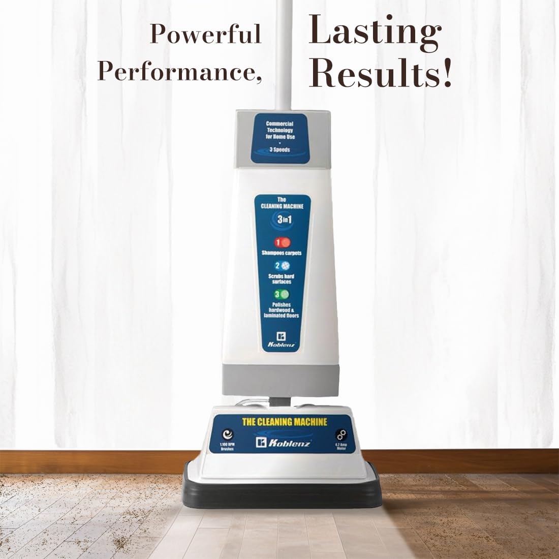 Koblenz Shampooer and Polisher Cleaning Machine, Floor Cleaner with 1100-rpm Motor, 5' Power Cord, 120-oz Tank, 2-Speed Settings, Scrubbing Brushes, Lambswool Pads, and Polishing Pads, P-820 B Koblenz