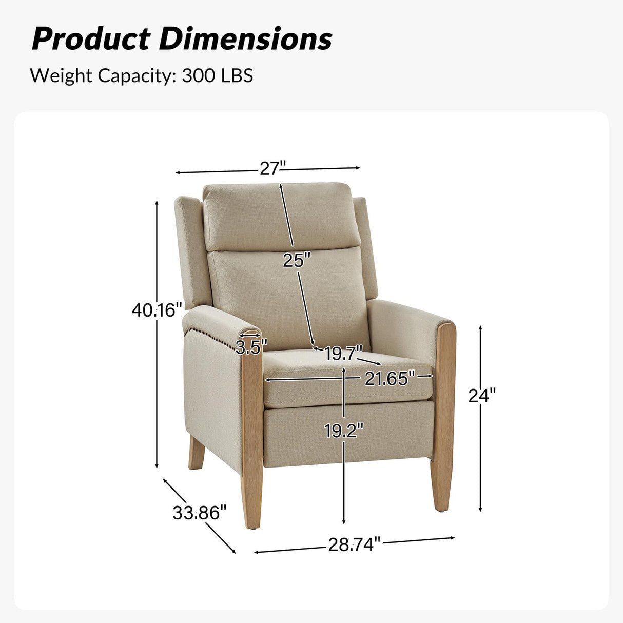 HULALA HOME Fabric Recliner Chair for Living Room, Adjustable Push Back Arm Chair with Rivet Decoration, Home Theater Seating w/Rivet Decoration, Reclining Sofa Chair,Beige HULALA HOME