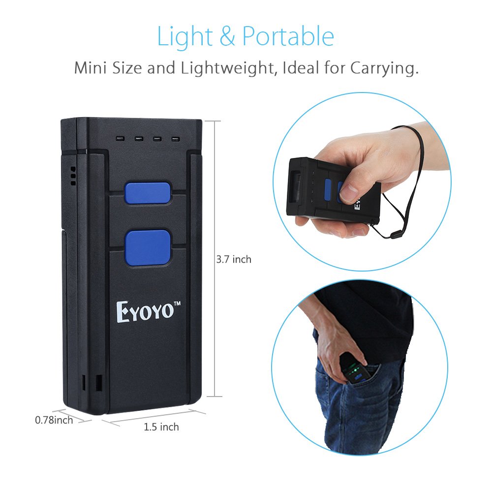 Eyoyo Mini 1D Wireless Barcode Scanner Bluetooth,3-in-1 Bluetooth&2.4G Wireless&Wired Connection, Portable Inventory Bar Code Reader Compatible with iPhone, Android, Windows, Mac Tablets or Computers Eyoyo