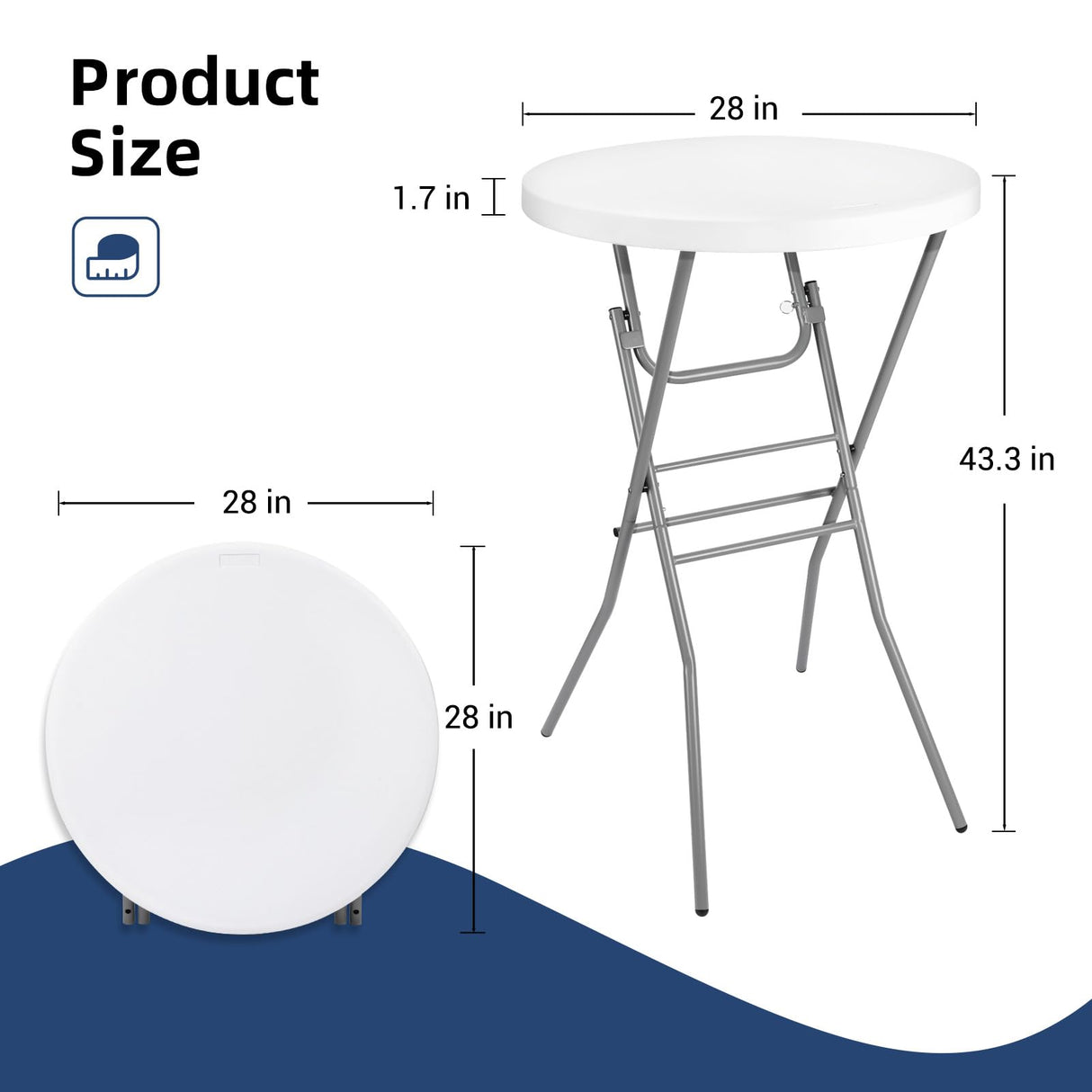 Byliable 28in Cocktail Table White High Top Folding, Round Portable Bar Height Folding Table with Removable Legs, Indoor Outdoor Banquet for Parties, Commercial, Speech, School Byliable