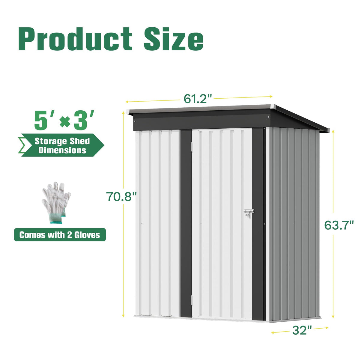 Flamaker Storage Shed Waterproof Metal Garden Shed with Lockable Door Utility Tool Shed Outdoor Storage for Backyard, Patio and Lawn (5 x 3 FT, White) Flamaker