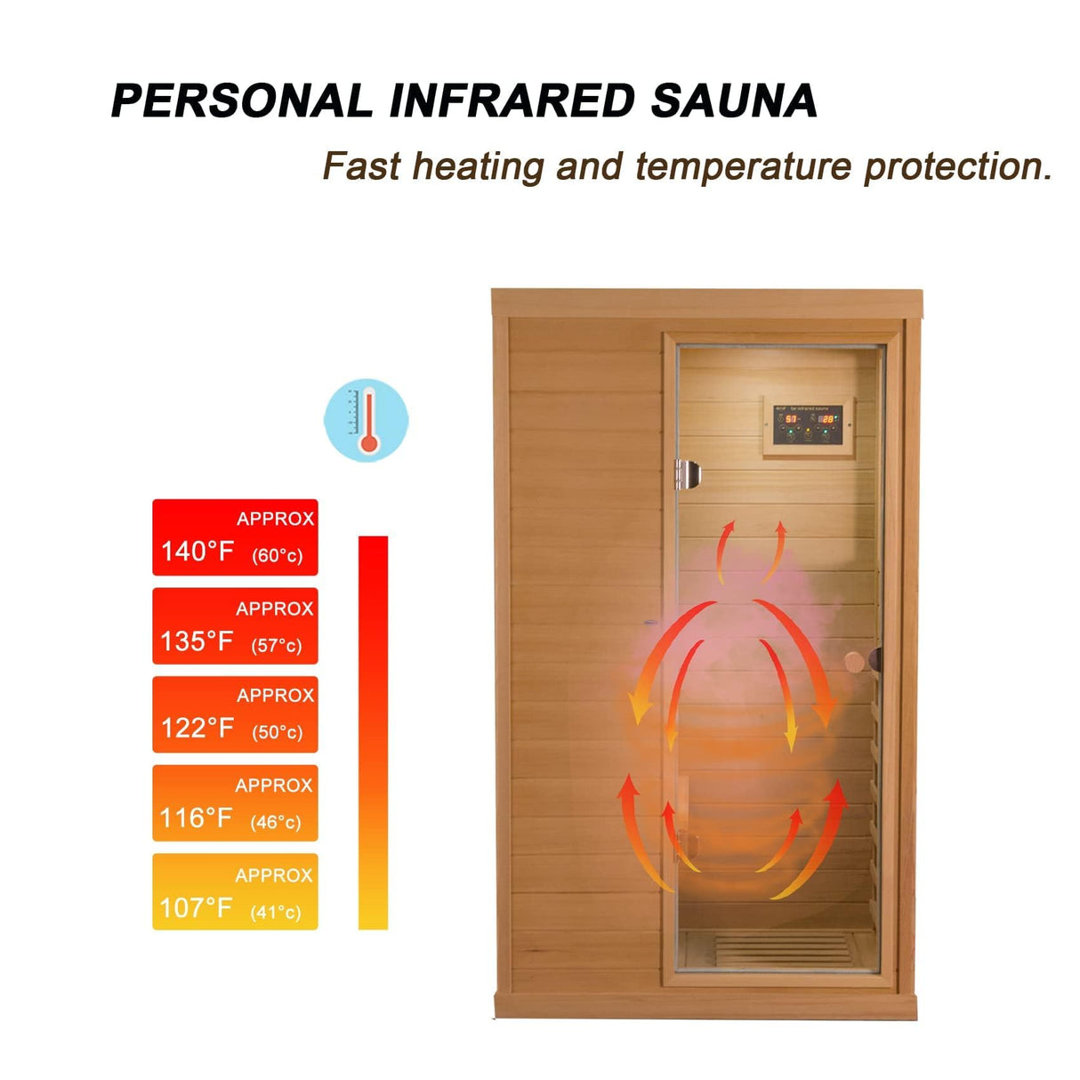 KUNSANA Infrared Sauna 1 Person, Far Infrared Saunas for Home, Low EMF Indoor Sauna, Home Sauna, 1050W, Canadian Hemlock, Smart Display, Bluetooth, Reading Lamp KUNSANA