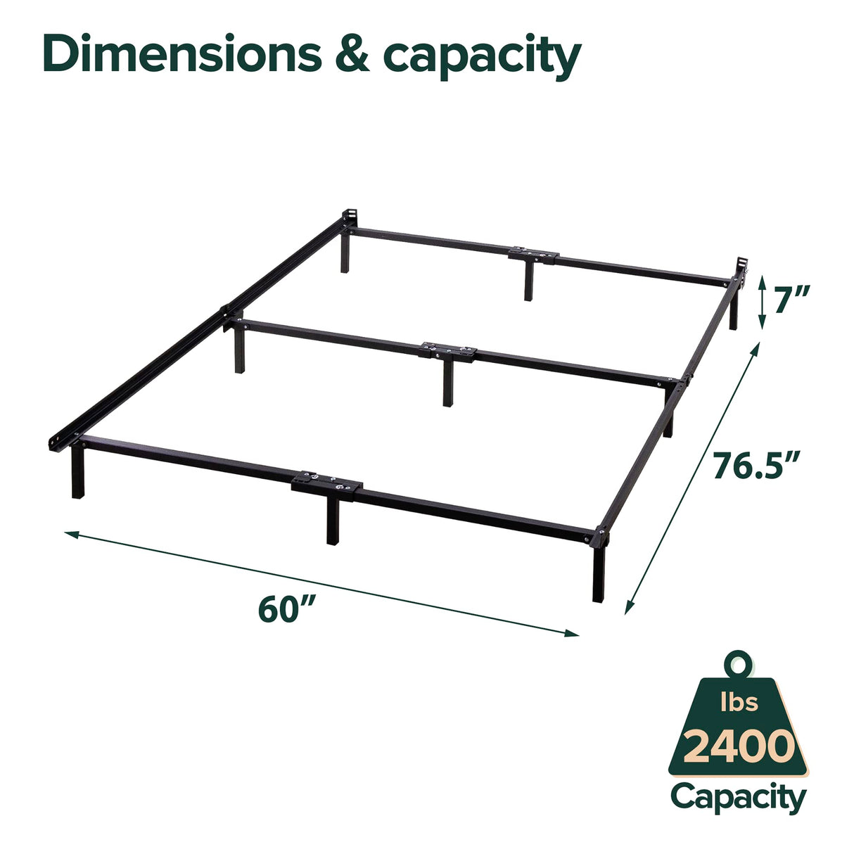 ZINUS Compack 7-Inch Metal Bed Frame for Box Spring & Mattress, Black, Queen Zinus