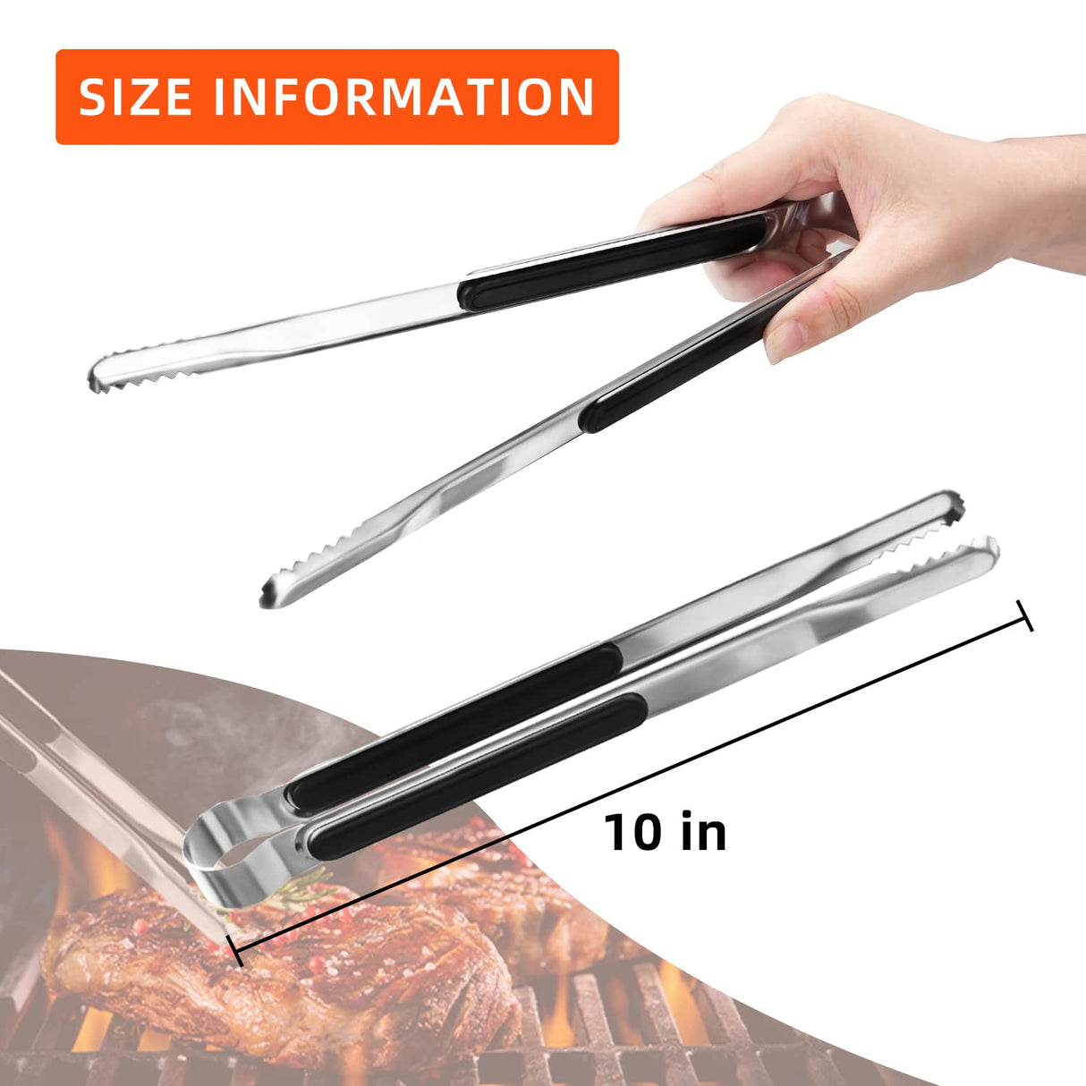 4 Pack Premium Stainless Steel Kitchen Tongs, Serving Tongs for Cooking, XEVOM Metal Food Tongs with Non-Slip Grip, Heat Resistant Grill Tongs 10 inch XEVOM