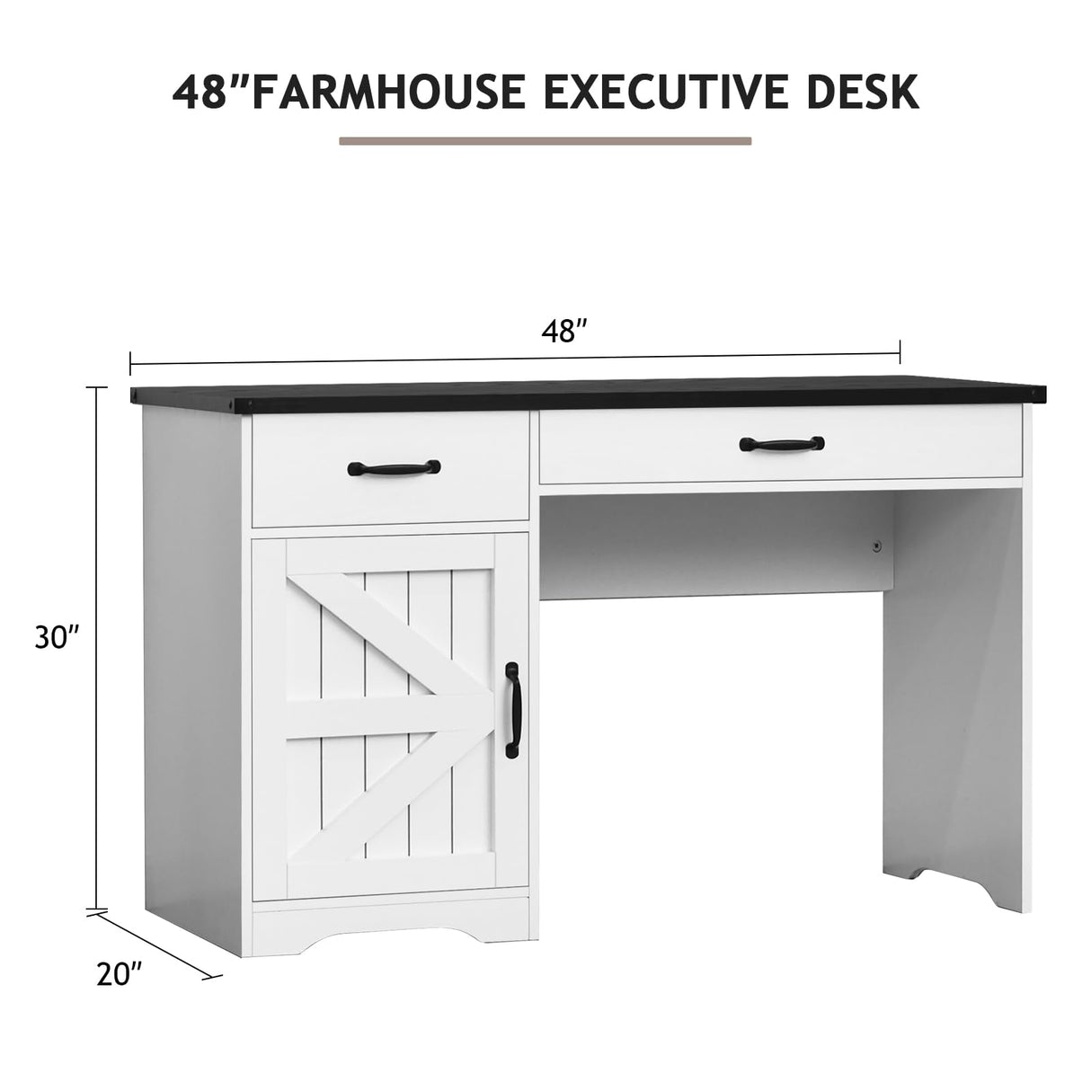 MaverickFurni White Desk with Drawers, Farmhouse Computer Desk with Drawers and Cabinet, 48 Inch Rustic Executive Office Desk for Home Office and Study MaverickFurni