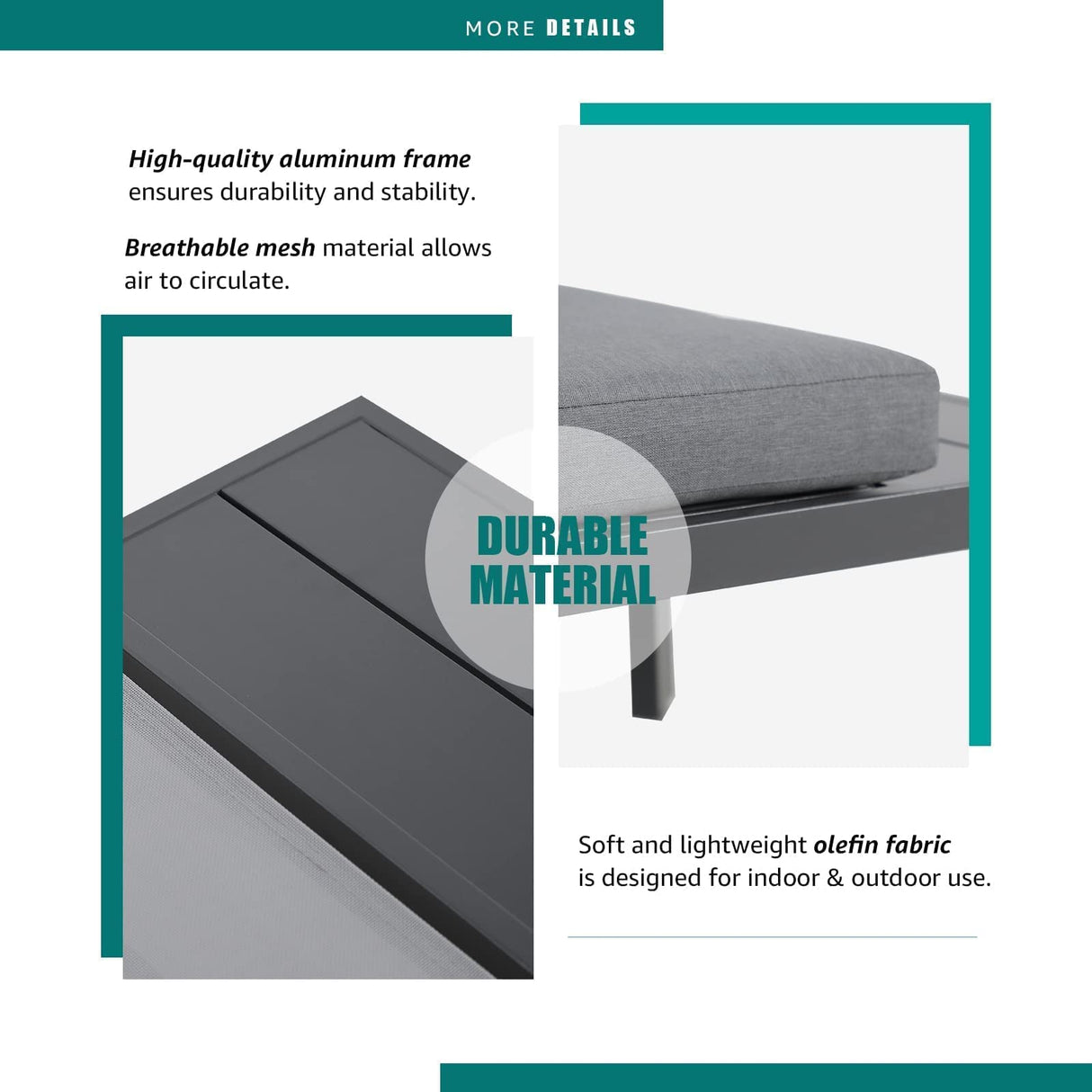 Soleil Jardin 4-Piece Outdoor Patio Furniture Set L-Shaped Aluminum Sectional Sofa with Coffee Table All-Weather Patio Conversation Set with Cushions, Dark-Grey Soleil Jardin