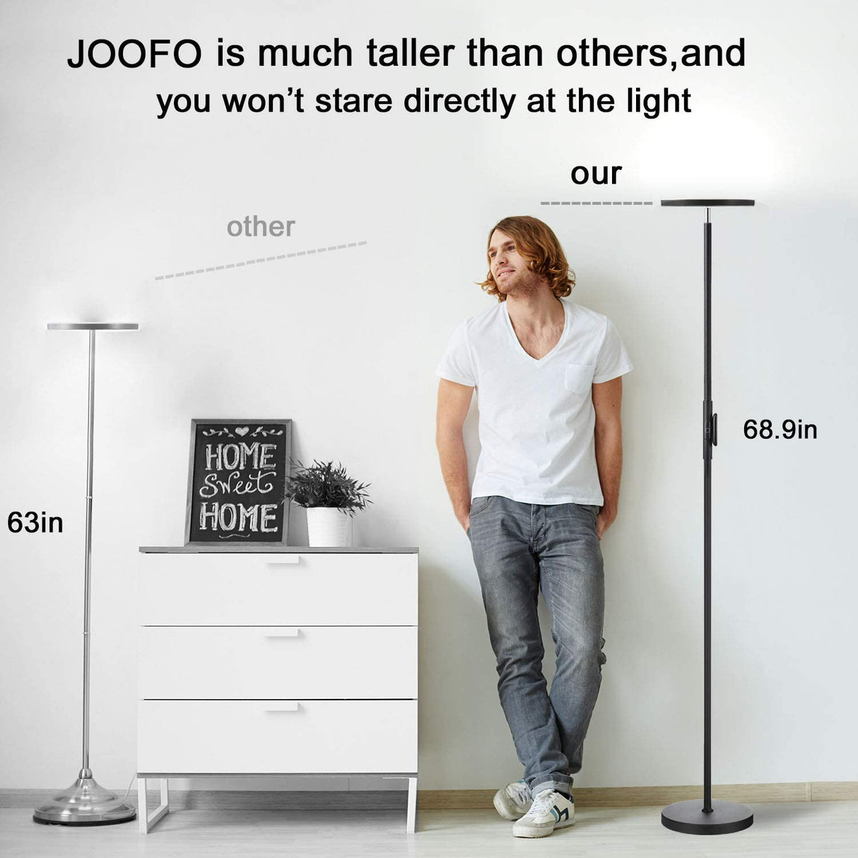 JOOFO Floor Lamp,30W/2400LM Sky LED Modern Torchiere 3 Color Temperatures Super Bright-Tall Standing Pole Light with Remote & Touch Control for Living Room,Bed Room,Office (Black) JOOFO