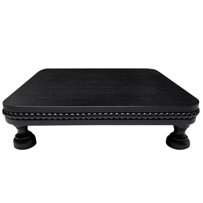 dwellington Farmhouse Display Wood Riser, 12" Decorative Black Beaded Pedestal Stand, Square Tiered Tray Decor for Kitcher Decor, Countertop