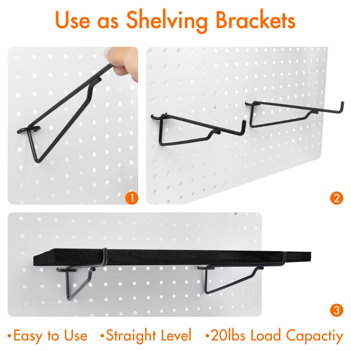 2 Pack Pegboard Shelves with Brackets, Peg Shelf Board with Hooks Fits 1/8" 1/4" Pegs Slots, Peg Board Organizer Accessories Various Tools Storage Arrange System for Garage Craft Workshop Workbench G.CORE