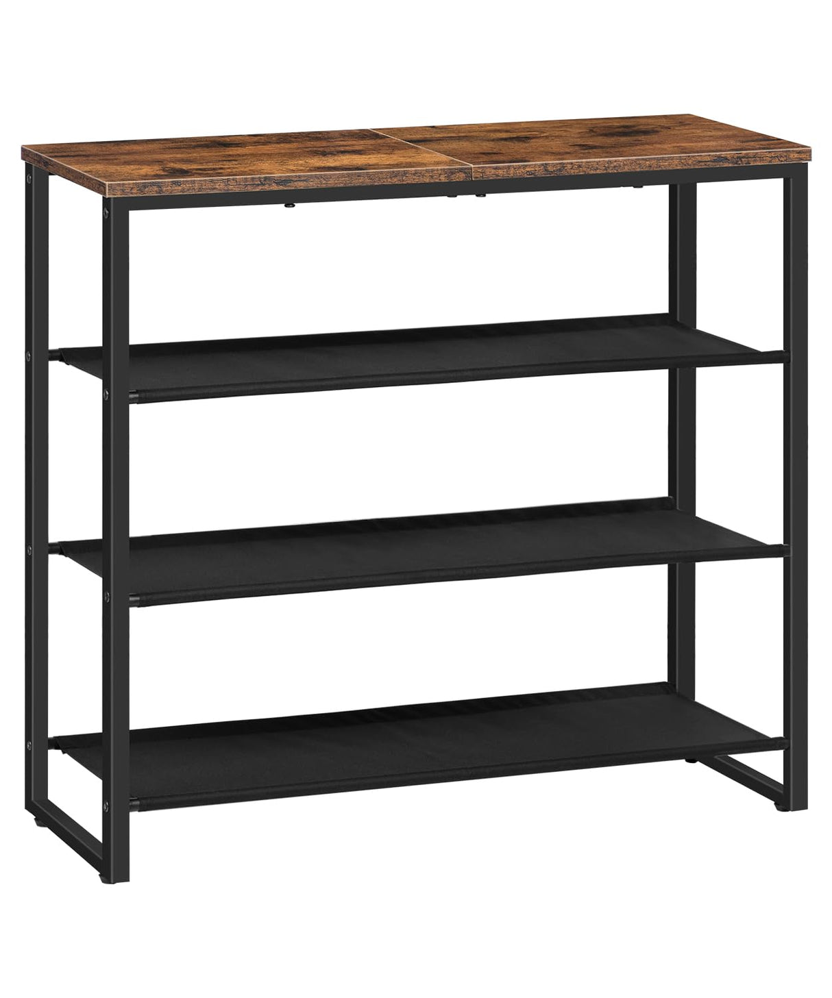 HOOBRO Shoe Rack, 4 Tier Shoe Storage Organizer with 3 Oxford Fabric Shelves and Top Panel, Holds 12-16 Pairs of Shoes for Entryway and Closet, Industrial, Rustic Brown BF47XJ01G1 HOOBRO