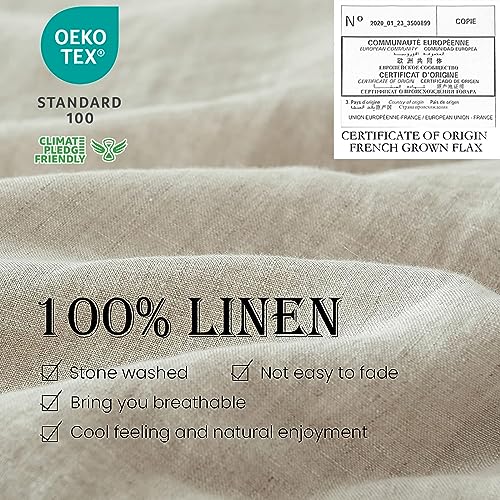 Simple&Opulence 100% Linen Duvet Cover Set 3pcs Basic Style Natural French Washed Flax Solid Color Soft Breathable Farmhouse Bedding with Button Closure - Linen, King Simple&Opulence