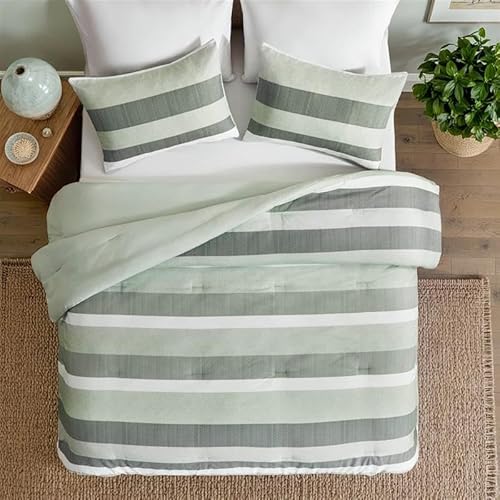 Regency Heights King Comforter Set, 3 Pieces Striped Bed Set, Soft Brushed Microfiber Reversible Bedding Set for All Season, Lightweight & Breathable Bedding Set with Comforter & Shams, Sage Green Regency Heights