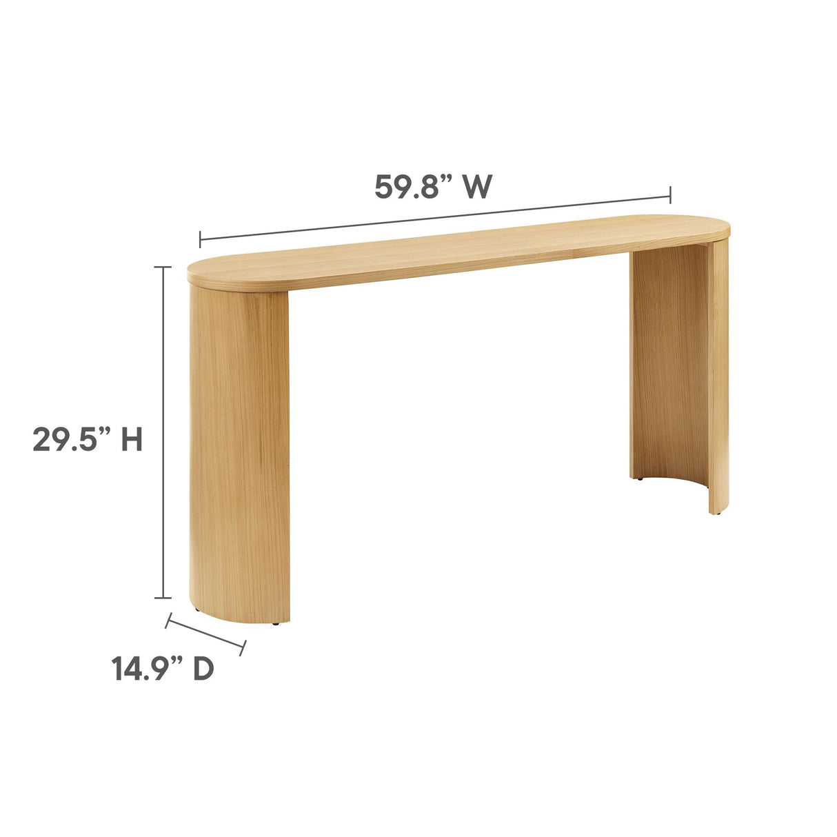 Modway Aspect 60 Inch Oval Console Table in Oak with Reversible Arched Legs - Modern Oval Wood Narrow Entryway Table - Curved Profile Design Thin Sofa Table for Hallway or Living Room Modway