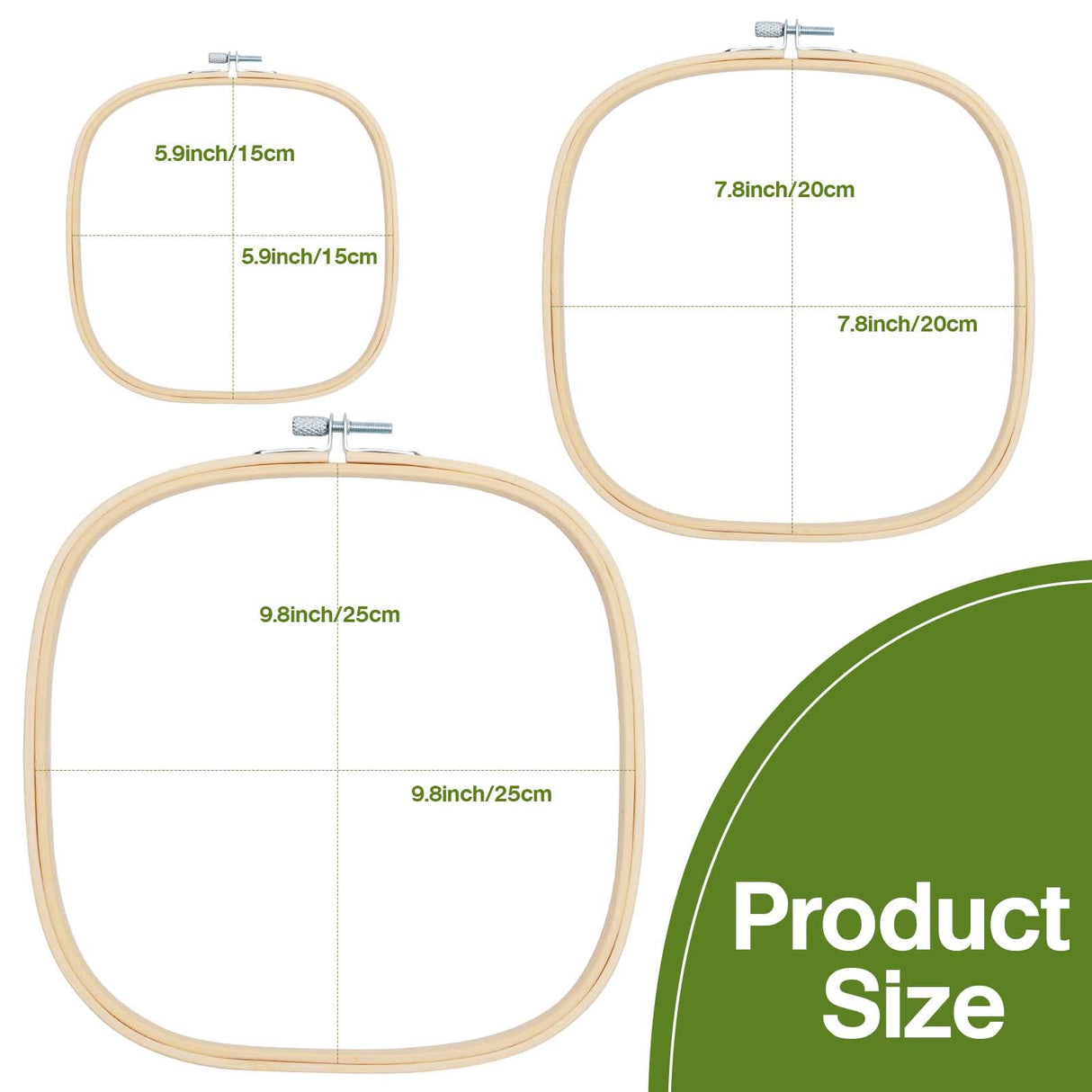 Caydo 3 Pieces 3 Sizes Square Embroidery Hoops Adjustable Circle Cross Stitch Hoop Embroidery Frames for Sewing, Needlework, DIY Embroidery Craft Caydo