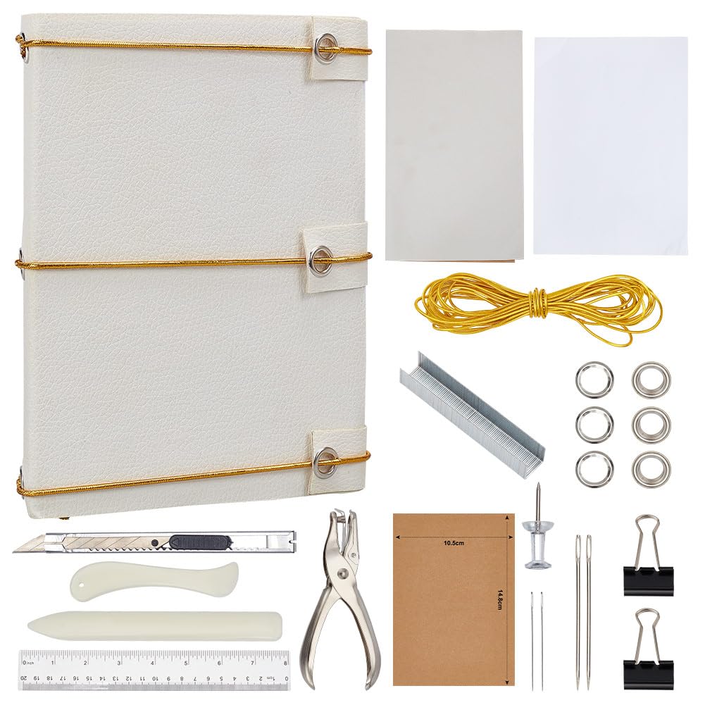 WEBEEDY 125 Pcs Bookbinding Kit - Make Your Own Button Journal, Leather Notebook for Adults - DIY Craft Supplies With Thread, Needles, Paper, Video Tutorial - A6 WEBEEDY