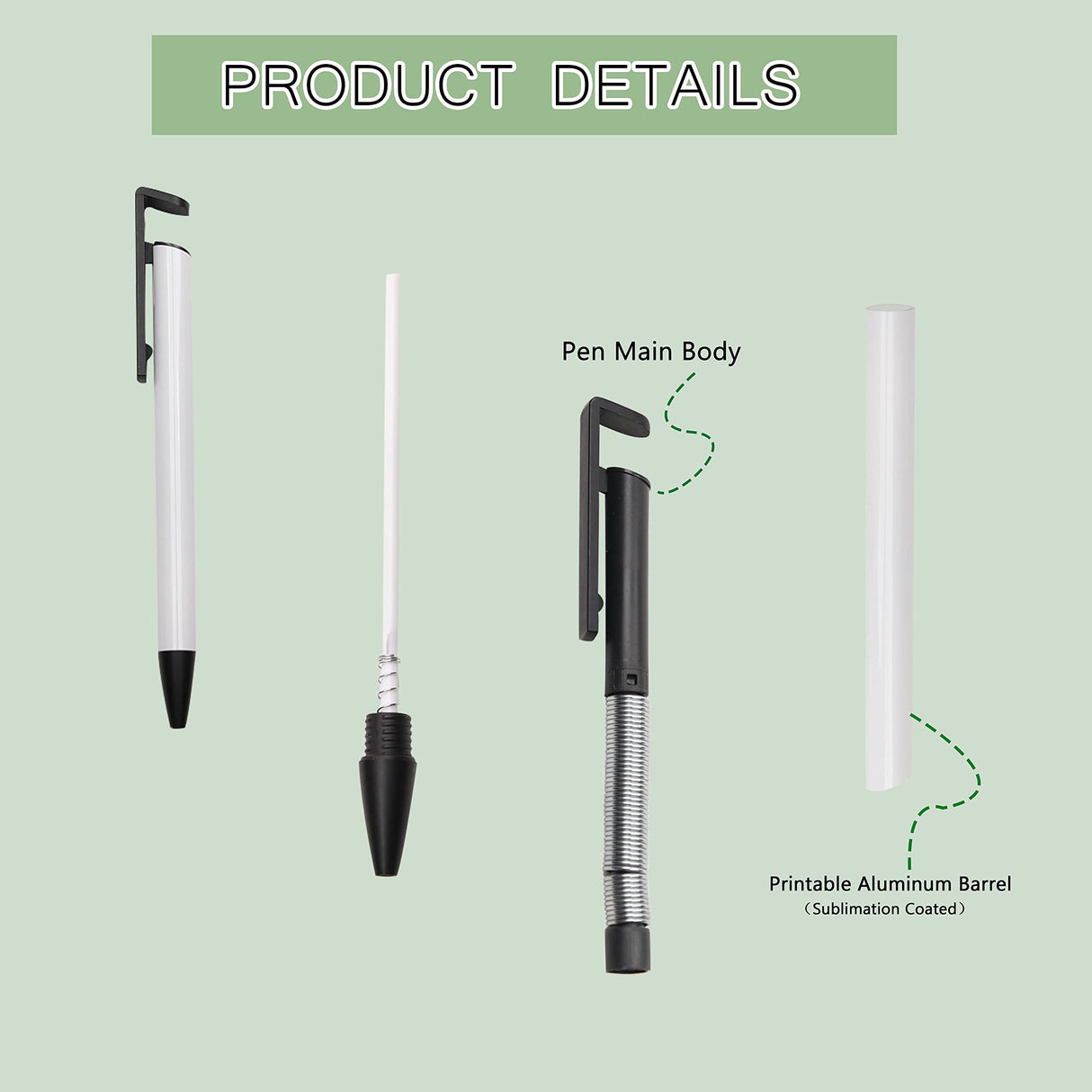 Sublimation Pens blank with Shrink Wrap White Aluminum Customized Clip Ballpoint Pen School Supplies for DIY Office Stationery Supplies (100 Sets) ORJ