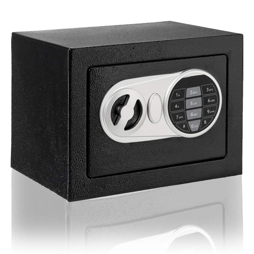 Fireproof and Waterproof Electronic Safe Box with Digital Keypad & Keys, Money Box and Deposit Box for Cash Gun Jewelry Home Office Hotel Security Storage - with 2 keys and Tools (9" x 6.7 x 6.7") AMZOSS