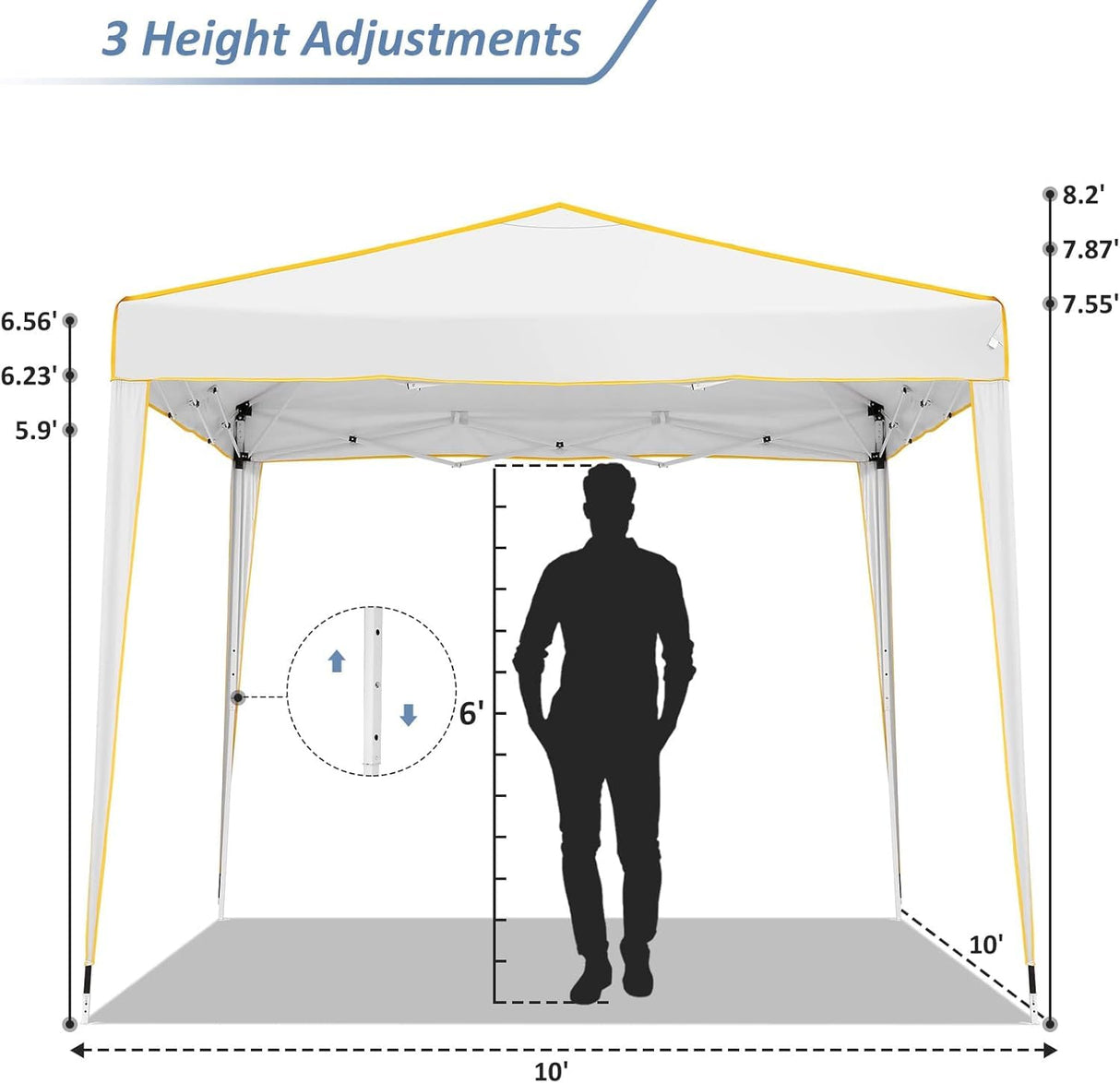 COBIZI 10x10 Pop up Canopy, Canopy Tent 10x10 Gazebos, Ez up Canopy 10x10 for Parties Outdoor Camping Party Event Shelter Sun Shade with 4 Sidewalls & Carry Bag 4 Stakes & Ropes & Sandbags, White COBIZI
