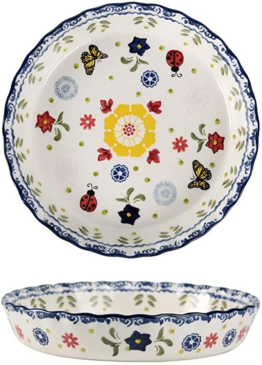 Mateda Ceramic Pie Pan Pie Dish for Oven 10 Inch Pie Plate Round Bakeware (Butterfly) Mateda