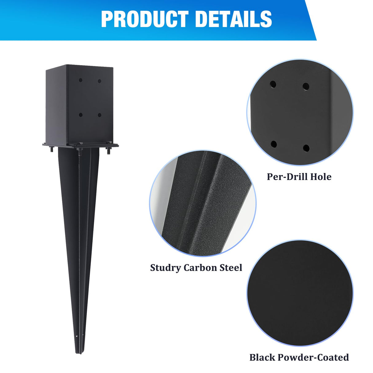 POSTYBAY 3 Pcs 4"x4" Fence Post Anchor Ground Spike 22"(Internal 3.6"x3.6"), Fence Stakes Post Base with Black Powder-Coated for Deck,Fence,Porch,Railing,Mailbox POSTYBAY