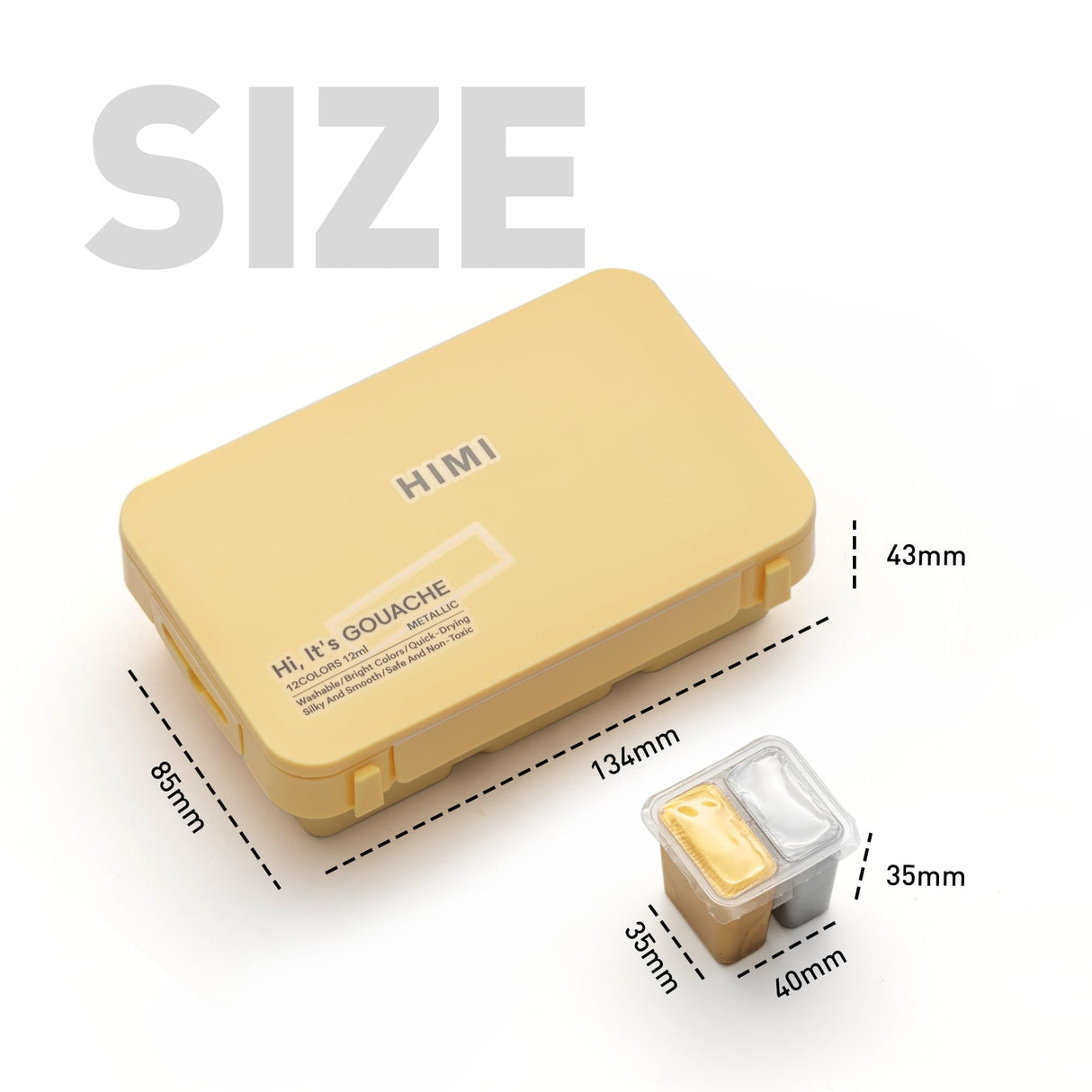 HIMI Metallic Jelly Gouache Paint Set, 12 Colors 12g, Jelly Cup Design, Travel carry, Gouache Paint Non Toxic for Canvas and Paper, Art Supplies for Professionals and Beginner HIMI