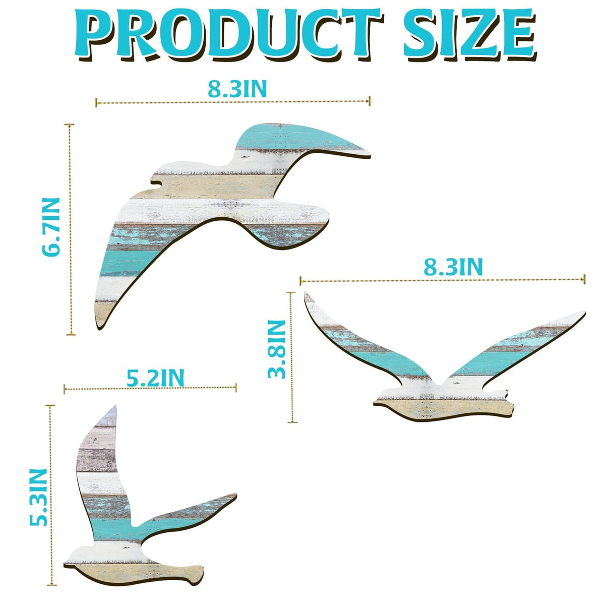 HINGTAI 3Pcs Wood Seagull Beach Wall Decor, Wall Art Beach Decorations Nautical Self-adhesive Seagull Decorations Coastal Themed Decors, Beach Seagull Ocean Decorations for Home Bedroom Living Room HINGTAI