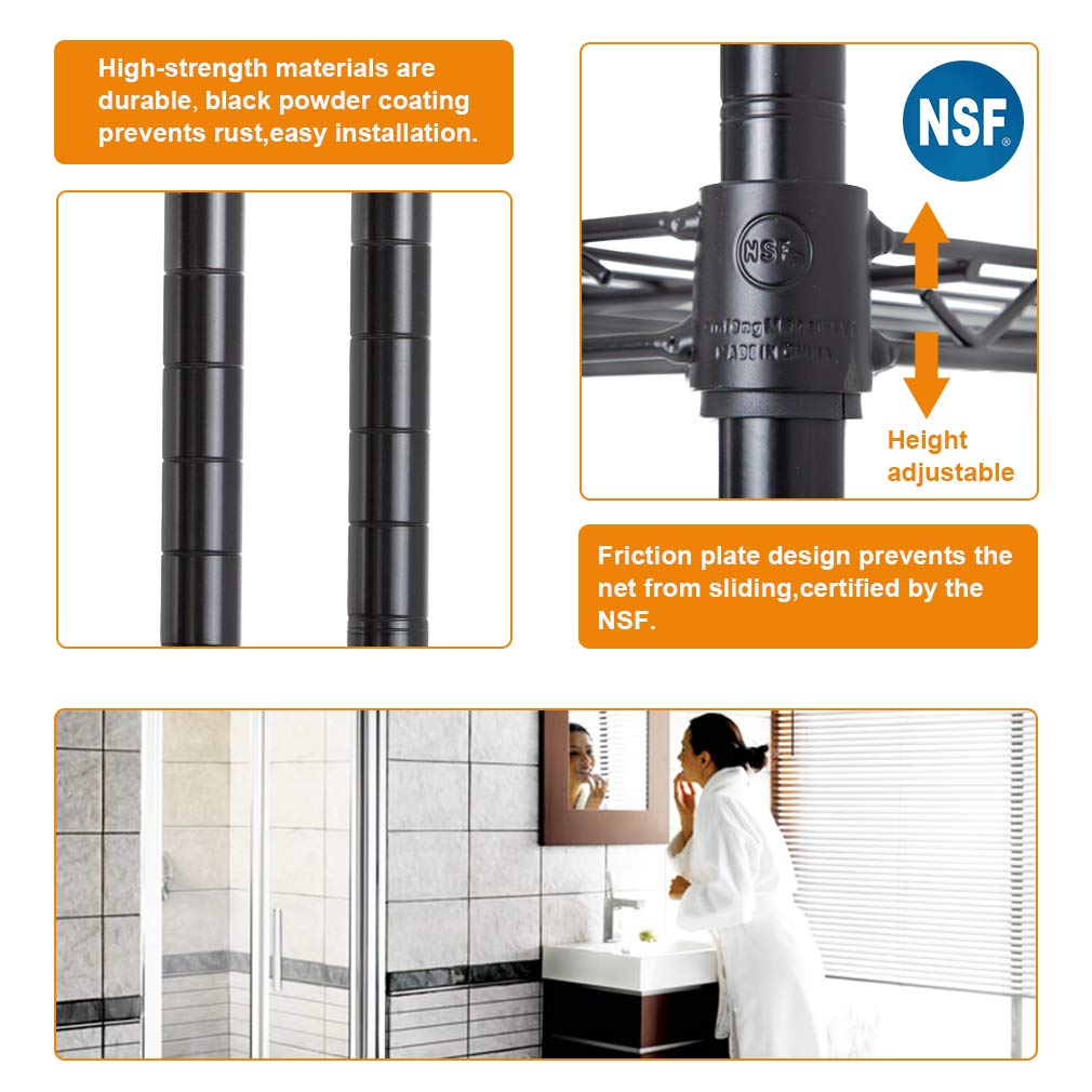 Wire Shelving Unit Metal Shelf Organizer Heavy Duty Wire Rack Storage Unit Rack Utility for Bathroom Office Kitchen (Black, 14" D x 30" W x 60" H) BestOffice