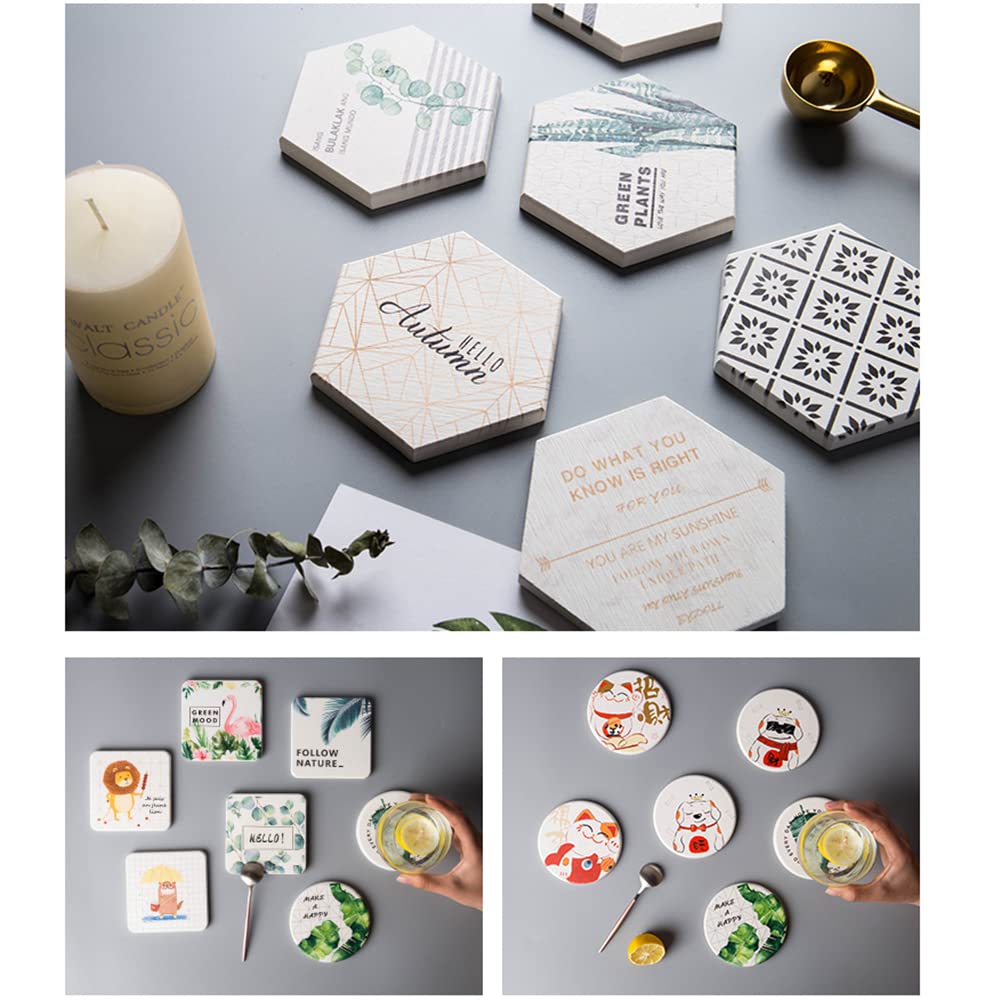 Sublimation Blanks Coasters for Drinks, Ceramic Drink Coaster with Cork Backing Pads Heat Transfer Cup Coaster for DIY Crafts Painting Home Decor, 6pcs Hexagon HooAMI