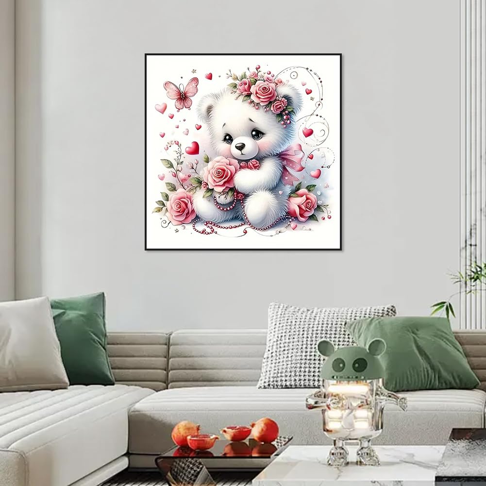 hill froeistung 5D Cartoon Bear Diamond Art Painting Kits for Adults,Pearl,Flower Diamond Art, DIY Full Drill Diamond Art Painting Set for Home Wall Decor Gifts (12X12 inch) hill froeistung