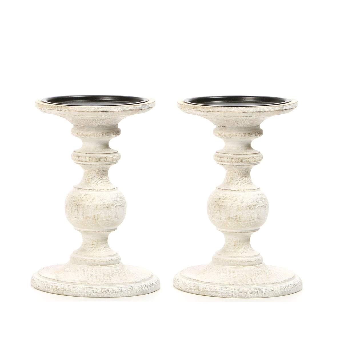 Hosley Set of 2 White Wooden Pillar Candle Holder Country Style 7 Inch High Ideal Gift for Wedding Party Special Occasion or as a Candle Holder Hosley
