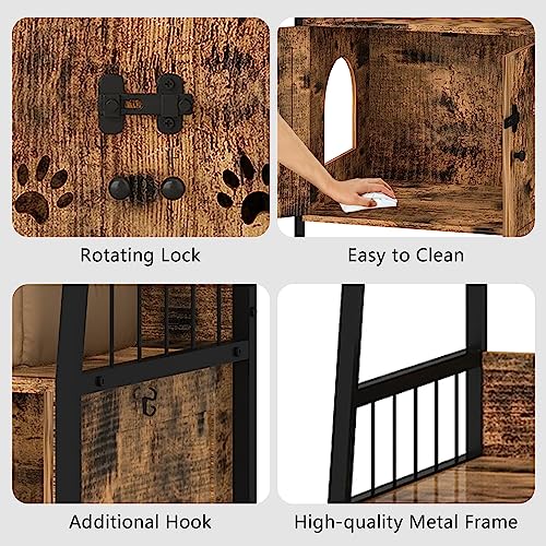 DKLGG Cat Litter Box Enclosure with 3 Shelve, Large Wood Cat Litter Box Furniture with Hook and Scratch, Hidden Wood Sturdy Cat Washroom, Fit Most of Litter Box DKLGG