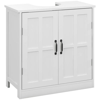 kleankin Pedestal Sink Storage Cabinet, Under Sink Cabinet, Bathroom Vanity Cabinet with Double Doors and Adjustable Shelf, White