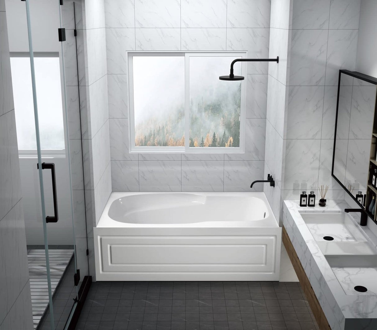 Aqua Eden VTAM6031R21B 60-Inch Anti-Skid Acrylic 3-Wall Alcove Tub with Right Hand Drain Hole, White Kingston Brass