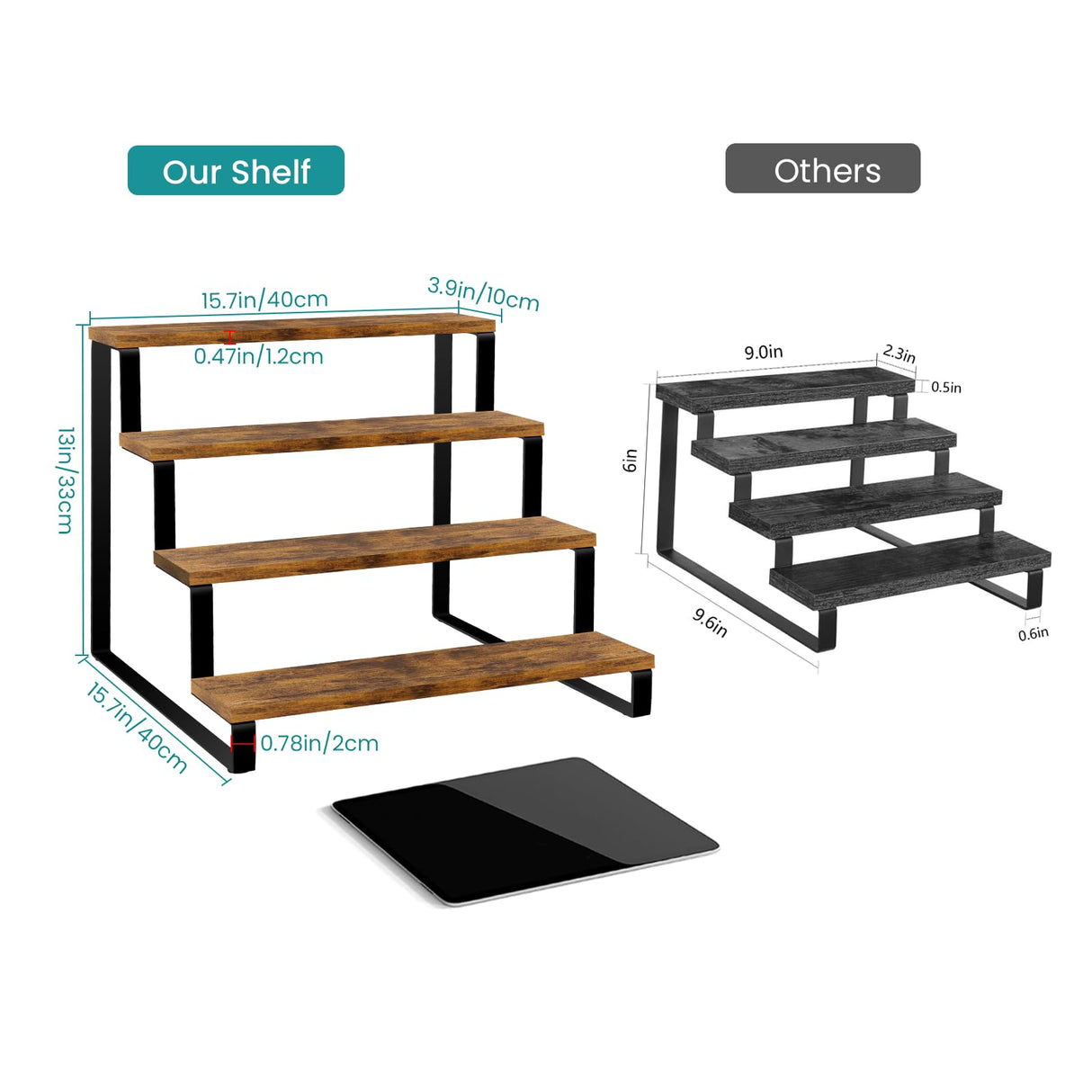 ELITEROO Wood Display Riser Stand, Wooden 4-Tier Retail Display Rack, Tiered Widened Display Stands Organizer, Open Display Shelf Table Top Counter Shelves for Cupcake Liquor Bottle Spice Perfume ELITEROO