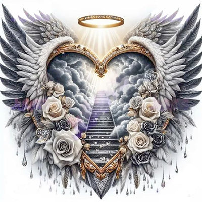 CSZPPQAF 5D Diamond Painting Kits for Adults Beginners, Heart Flower Wing Diamond Art, DIY Full Round Drill Diamond Dot Gem Art Kits for Adults, Home Wall Decor 13.78x13.78 Inch