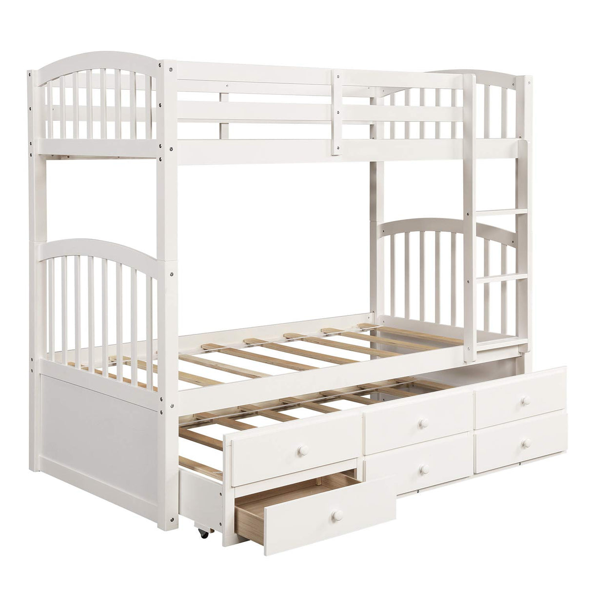 Harper & Bright Designs Twin Over Twin Bunk Bed with Trundle and Storage, Solid Wood Bunk Bed Frame with 3 Drawers for Kids, Teens, Adults (White) Harper & Bright Designs