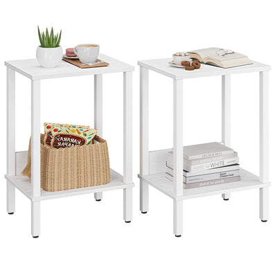 End Table, Side Table, Set of 2, Nightstands with 2-Tier Storage Shelves, Sofa Table for Small Space, Coach Table for Living Room Bedroom, White UTBT101W2
