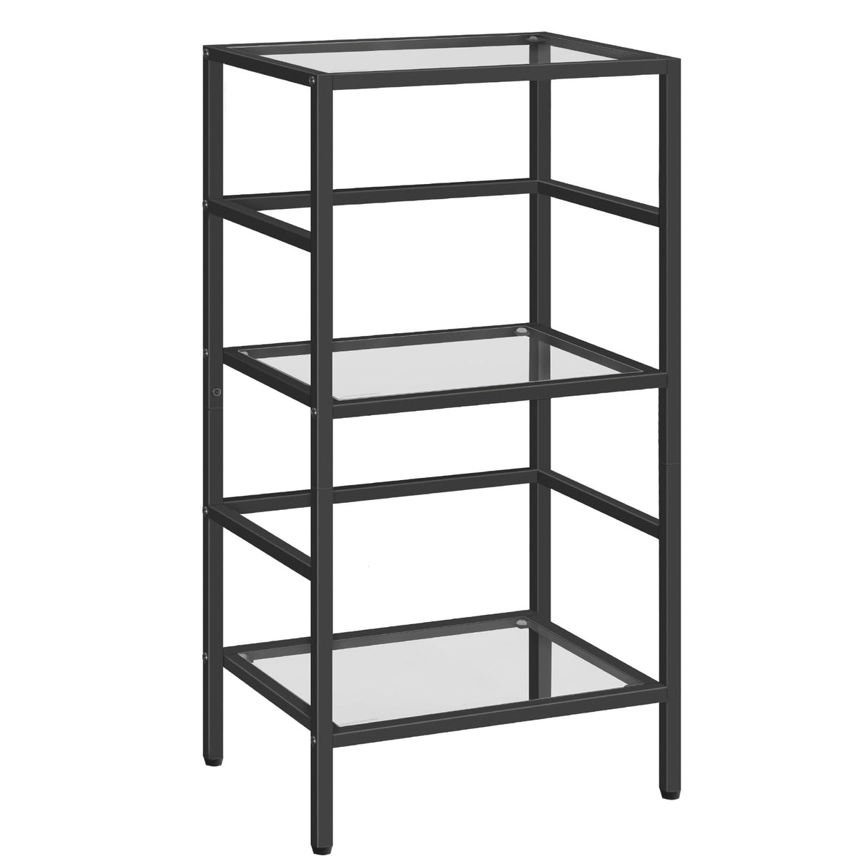 HOOBRO 3-Tier Bookcase, Tempered Glass Bookshelves, Record Storage Rack with Side Fence, Storage Shelves for Bathroom, Slim Shelving Unit for Living Room, Home Office, Black BK81CJ01 HOOBRO