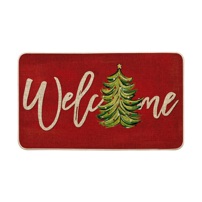 Artoid Mode Red Xmas Tree Christmas Welcome Doormat, Winter Home Decor Low-Profile Switch Rug Door Mat Floor Mat for Indoor Outdoor 17x29 Inch